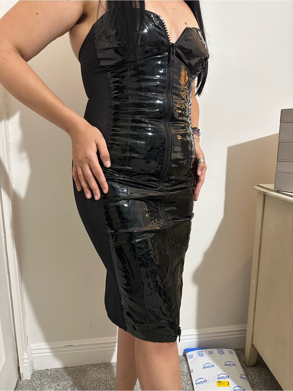 Lip Service Black Strapless PVC Corset Midi Dress - Picture 4 of 5
